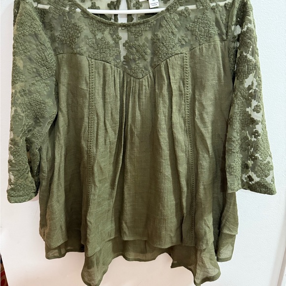 JohnPaulRichard Sage Green Lace Accent Blouse - Picture 1 of 3